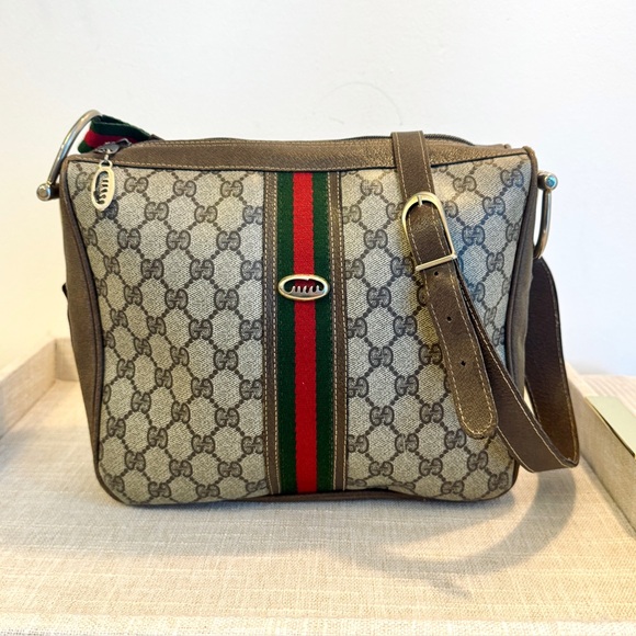 Gucci Vintage Monogram Crossbody Bag Sherry Web Stripe GG Supreme Coated Canvas - Picture 4 of 17